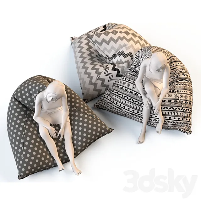 Triangular chair cushions with mannequins 3DModel Triangular chair cushions with mannequins 3DModel