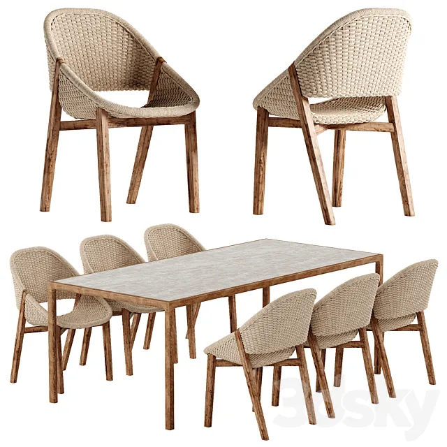 Tribu Elio chair Illum Teak table set 3D Model Tribu Elio chair Illum Teak table set 3D Model