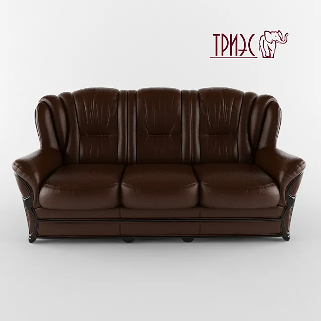 Triple straight leather sofa with wooden decor Diana 6 (Factory TRIES) 3D Model Triple straight leather sofa with wooden decor Diana 6 (Factory TRIES) 3D Model