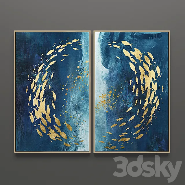 Triptych paintings set 56 3D Model
