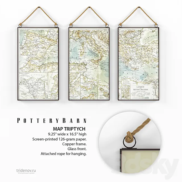 Triptych with maps Pottery Barn 3D Model
