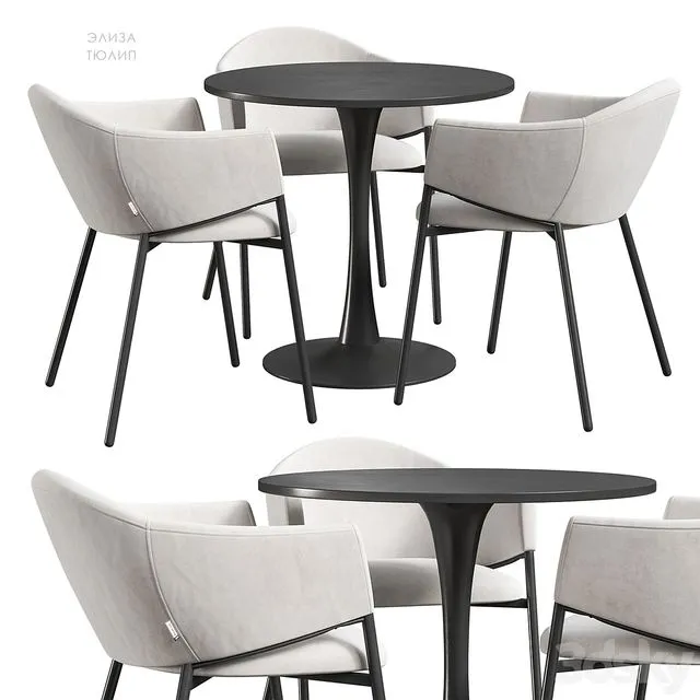 Tulip Eliza table and chairs 3D Model Tulip Eliza table and chairs 3D Model