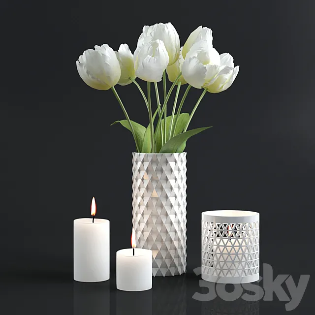 Tulips and candles 3DModel Tulips and candles 3DModel
