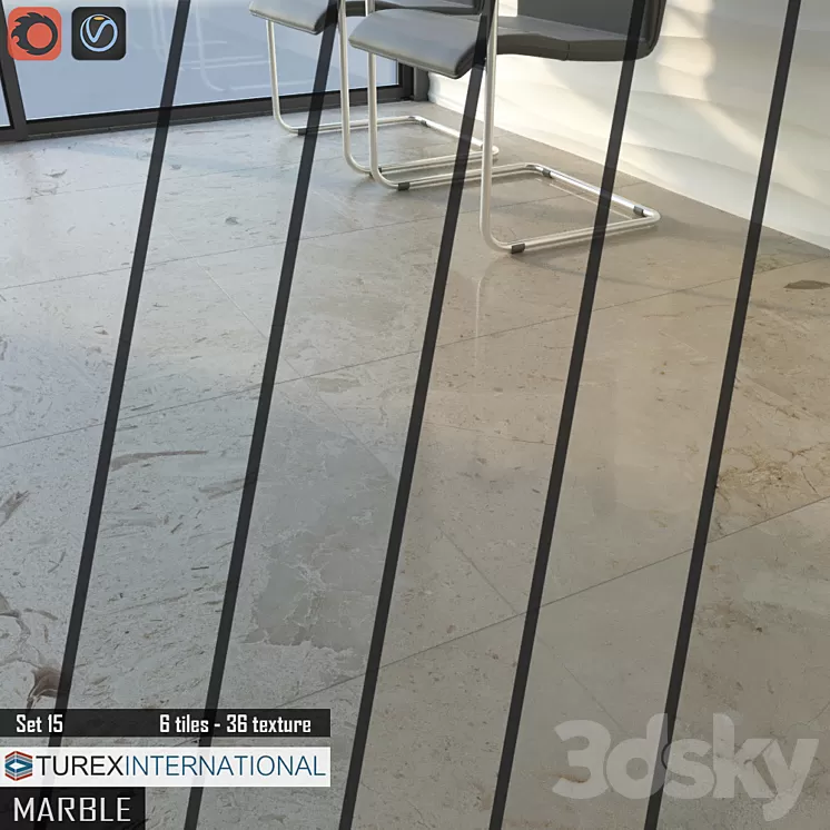 TUREX INTERNATIONAL Marble Tiles Set of 15 3D Model