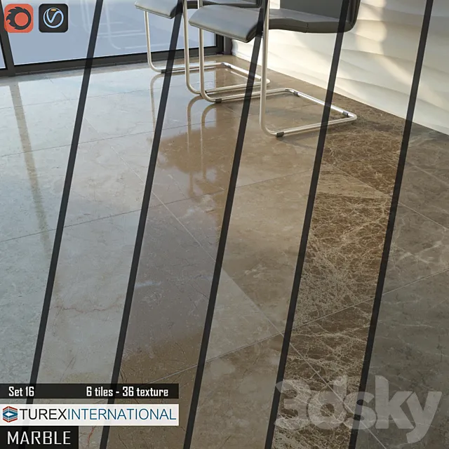 TUREX INTERNATIONAL Marble Tiles Set of 16 3D Model TUREX INTERNATIONAL Marble Tiles Set of 16 3D Model