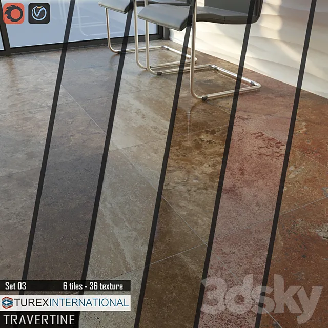 TUREX INTERNATIONAL Travertine Tiles Set 03 3D Model TUREX INTERNATIONAL Travertine Tiles Set 03 3D Model