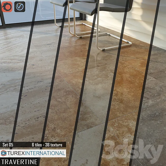 TUREX INTERNATIONAL Travertine Tiles Set 05 3D Model TUREX INTERNATIONAL Travertine Tiles Set 05 3D Model