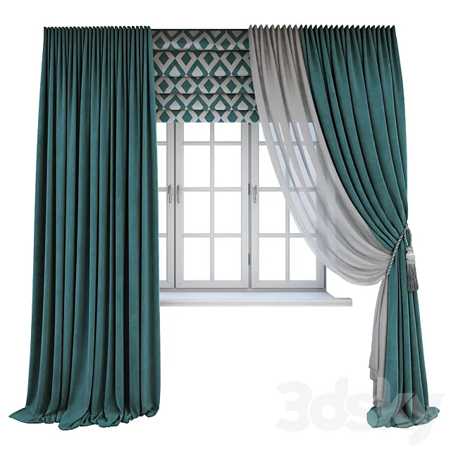 Turquoise curtains in the floor are straight 3D Model Turquoise curtains in the floor are straight 3D Model