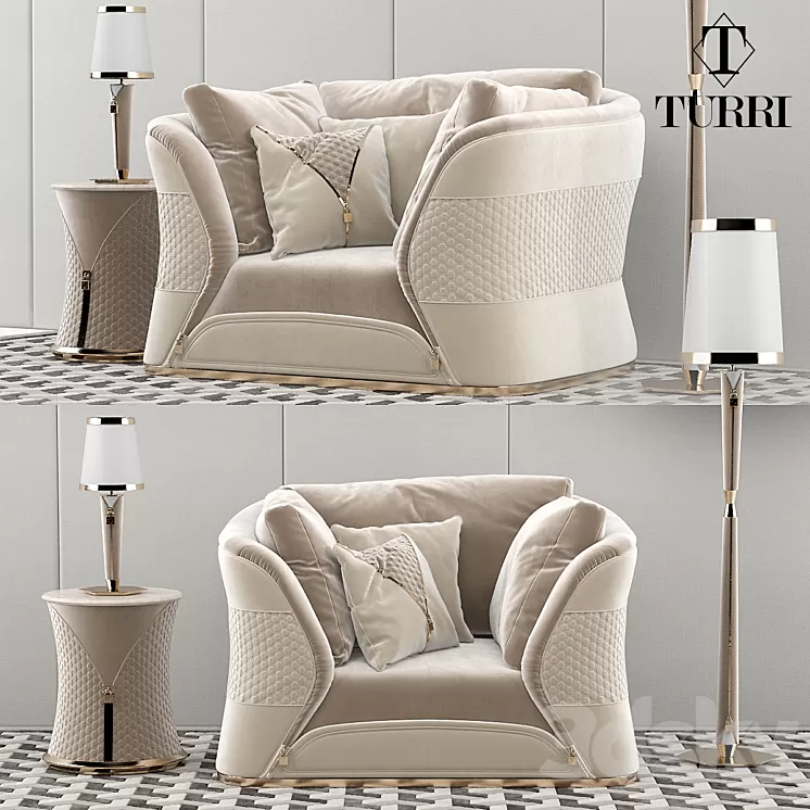 Turri Vogue sofa armchair set 3D Model Turri Vogue sofa armchair set 3D Model