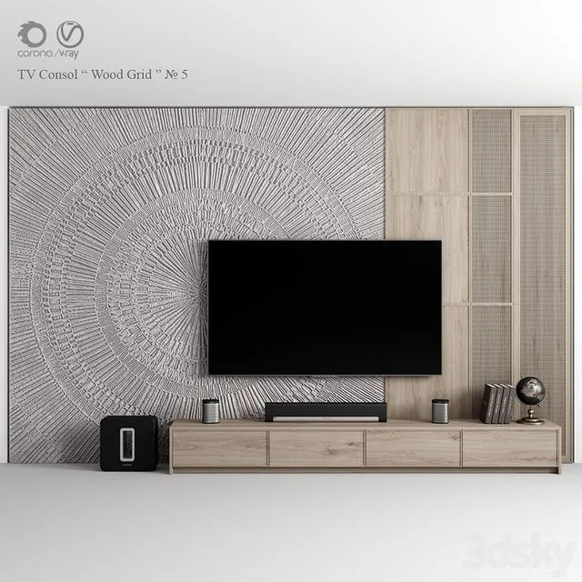 TV Consol Wood Grid 3D Model
