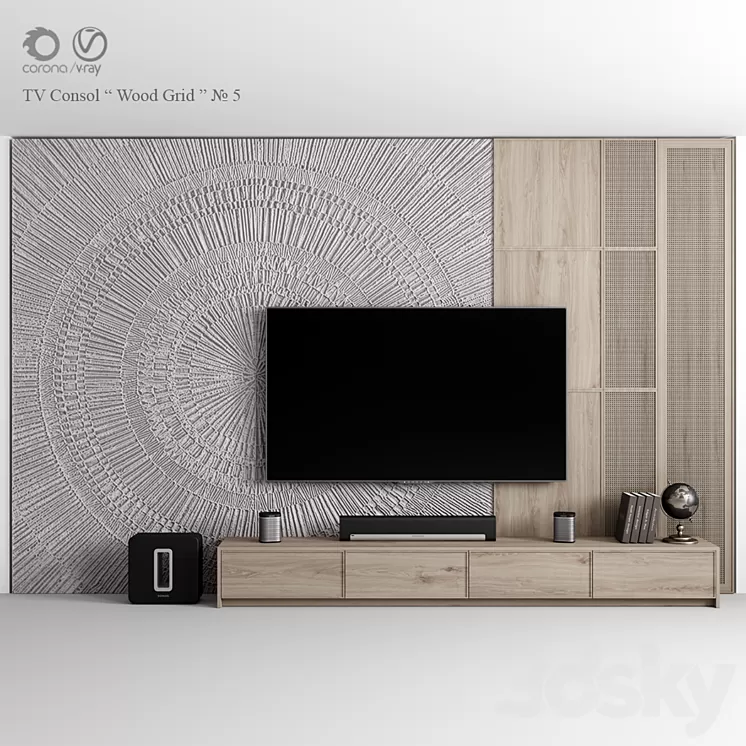 “TV Consol “”Wood Grid””” 3D Model Free Download