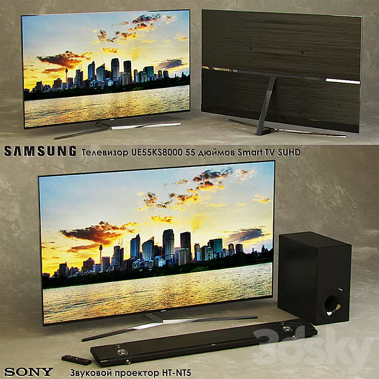 TV SAMSUNG UE55KS8000 55-inch Smart TV SUHD. Sound Projector SONY HT-NT5. 3D Model