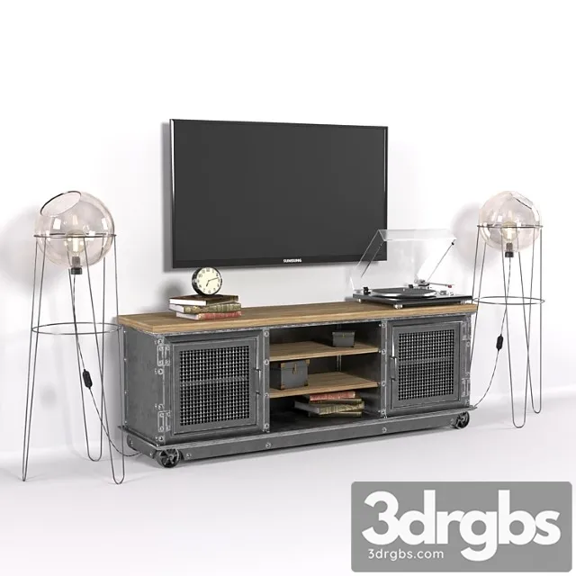 Tv stand in loft style 2 3D Model Download