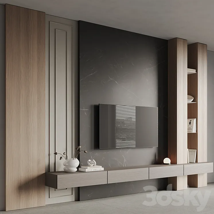 TV Wall 01 3D Model Free Download