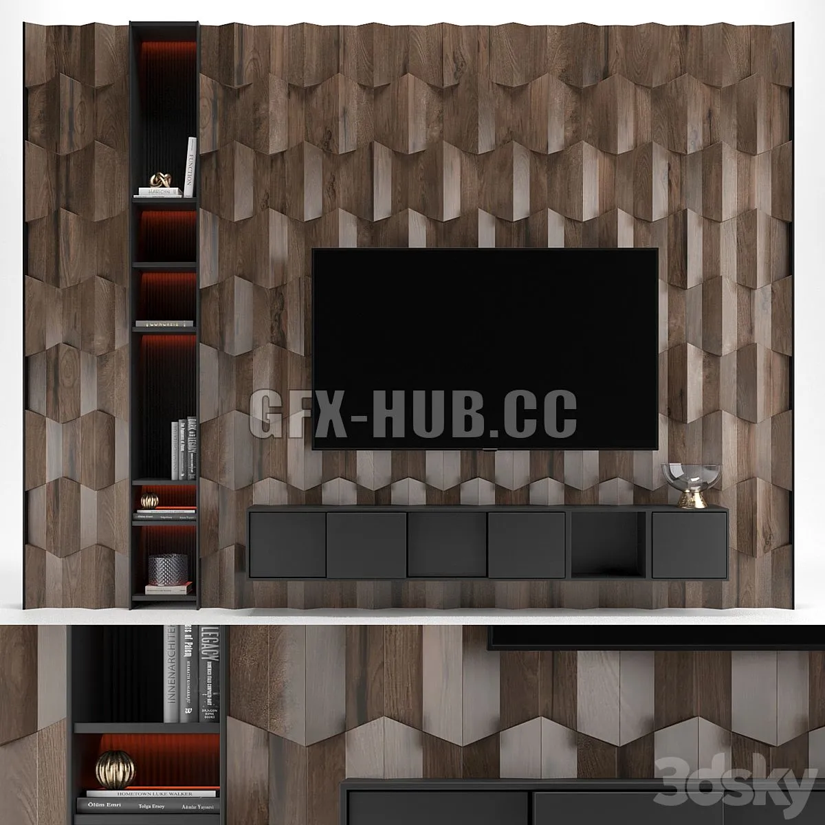 Tv Wall 022 Wood 3D Model