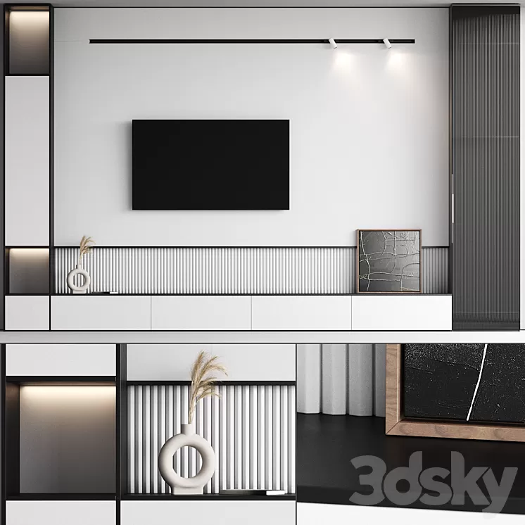TV wall 03 3D Model Free Download