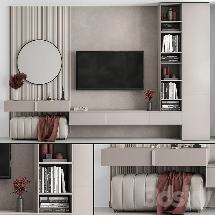 TV Wall Beige and Red – Set 70 3D Model Free Download