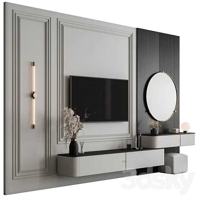 TV Wall Black and White – Set 124 3D Model