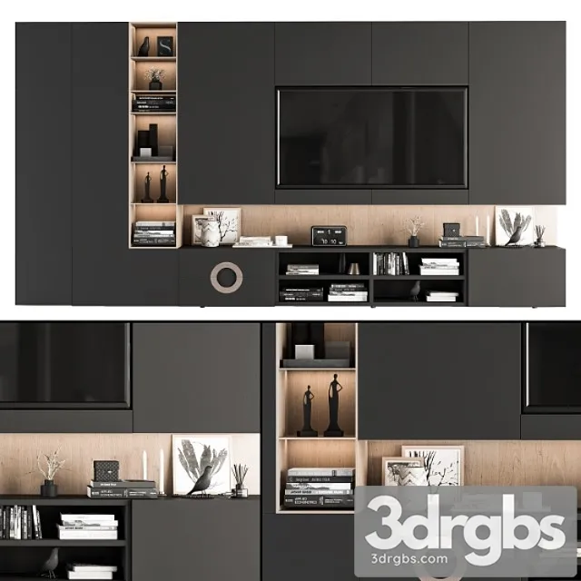 Tv wall black and wood – set 12 Tv wall black and wood – set 12