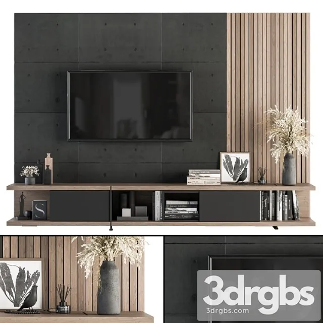 Tv wall black concrete and wood – set 10 Tv wall black concrete and wood – set 10