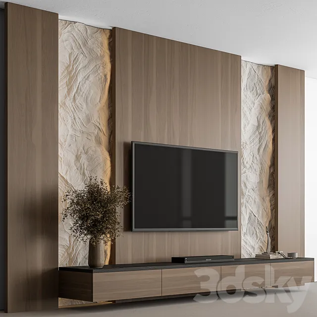 TV Wall Cliff and Wood – Set 144 3D Model