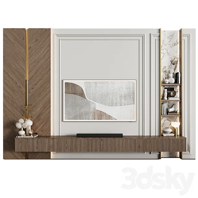 TV wall in modern classic style with decor 16 3D Model