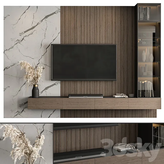 TV Wall Marble Wall and Wood – Set 41 3DModel