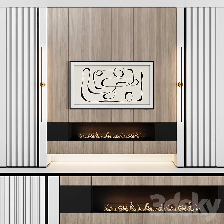TV wall modular in modern style with decor 03 3D Model Free Download