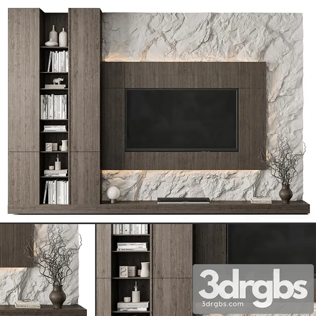 TV Wall Rock Wall and Wood Set 78 3D Model Download
