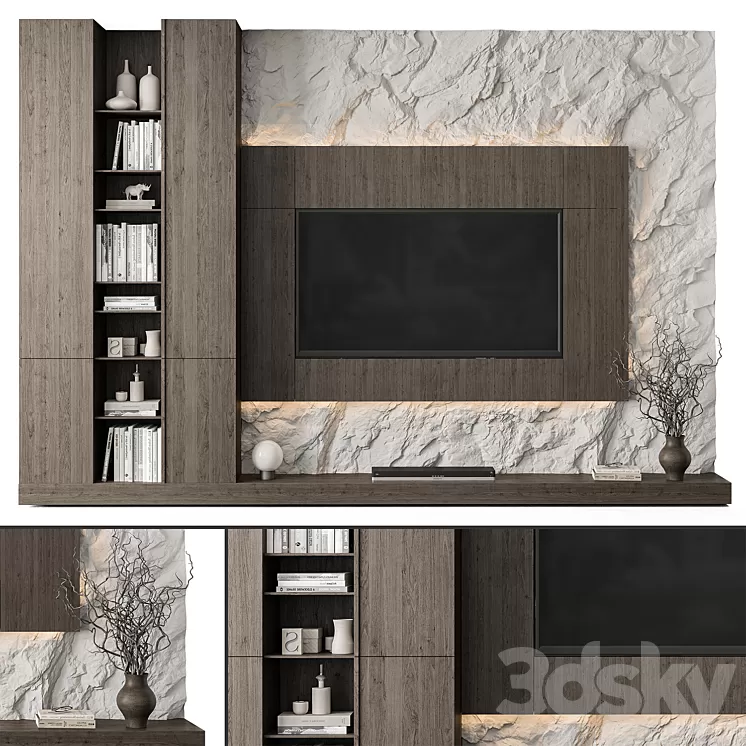 TV Wall Rock Wall and Wood – Set 78 3D Model Free Download