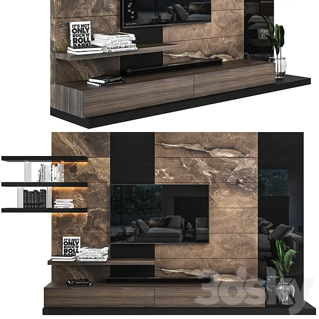 Tv wall set 03 3D Model Tv wall set 03 3D Model