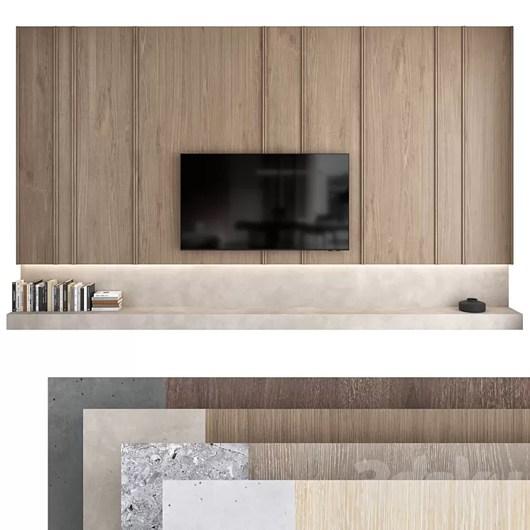 TV wall set 08 3D Model Free Download