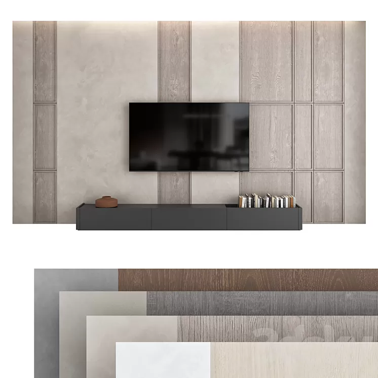 TV wall set 09 3D Model Free Download