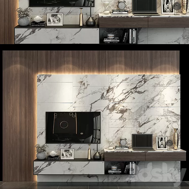 TV wall set 256 3D Model Free Download