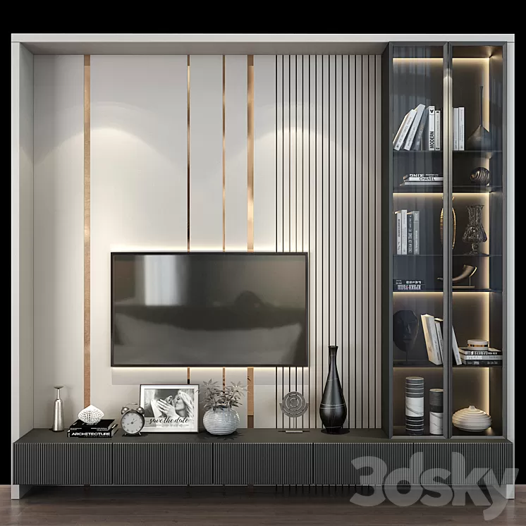TV wall set 267 3D Model Free Download