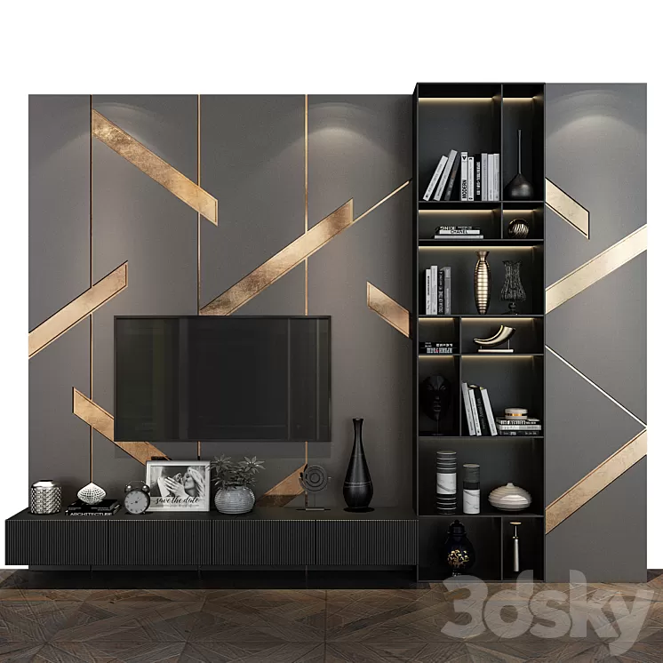 TV wall set 295 3D Model Free Download