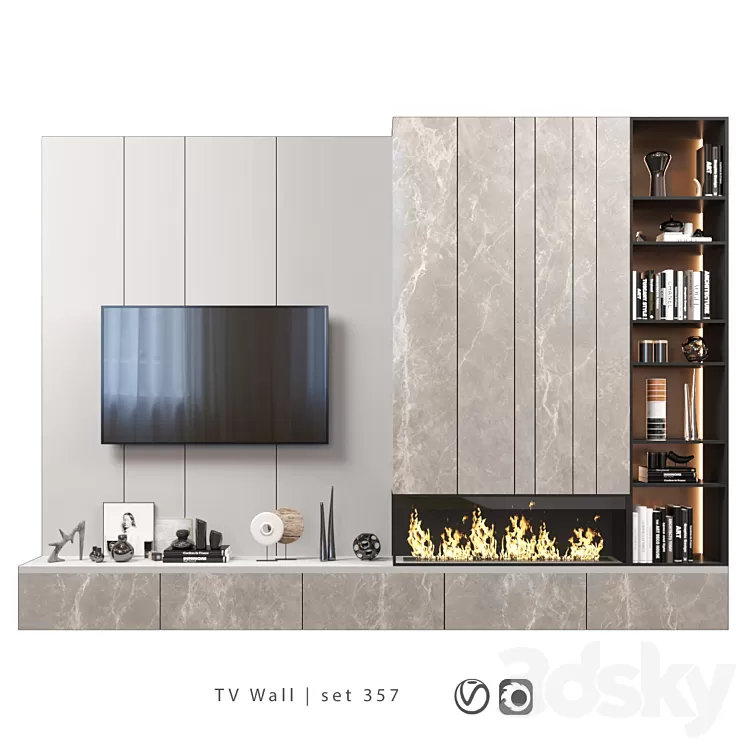 TV Wall | set 357 3D Model Free Download