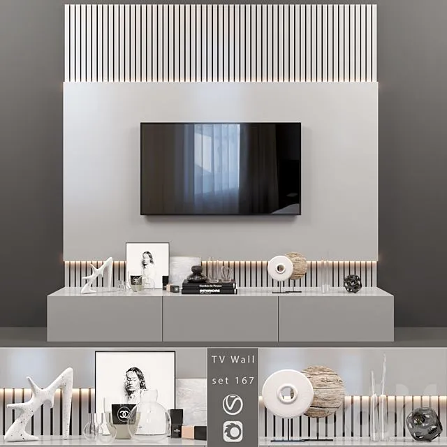 TV Wall set 360 3D Model