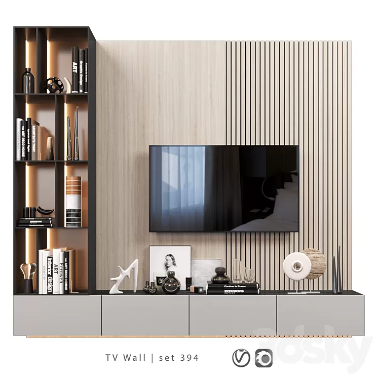 TV Wall | set 394 | TV shelf 3D Model Free Download