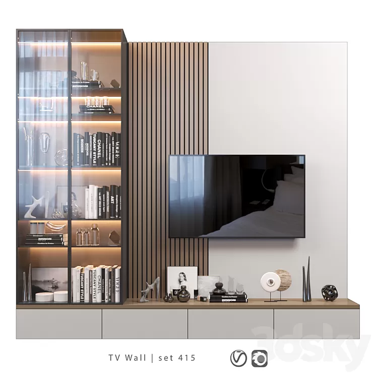 TV Wall | set 415 3D Model Free Download