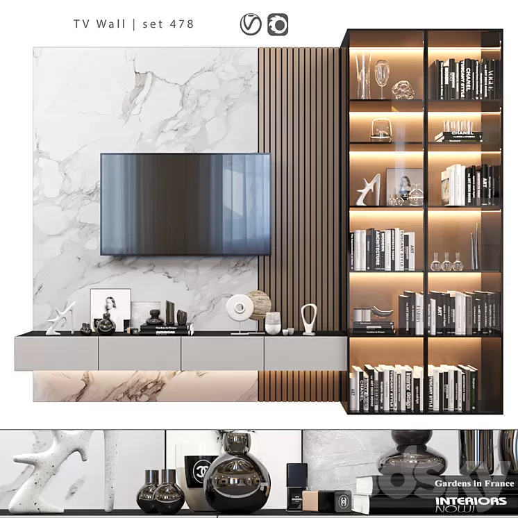TV Wall | set 478 3D Model Free Download