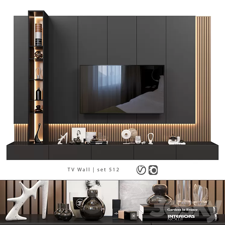 TV Wall | set 512 3D Model Free Download