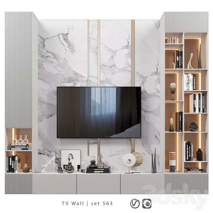 TV Wall | set 563 3D Model Free Download