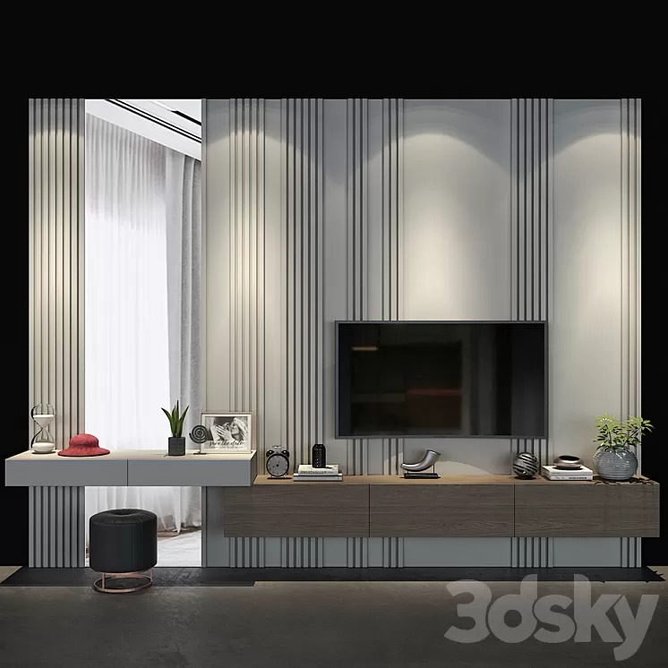 TV wall set 64 3D Model