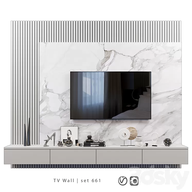 TV Wall | set 661 3D Model Free Download