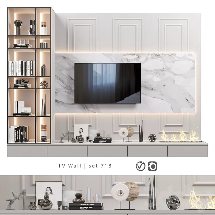 TV Wall | set 718 3D Model Free Download