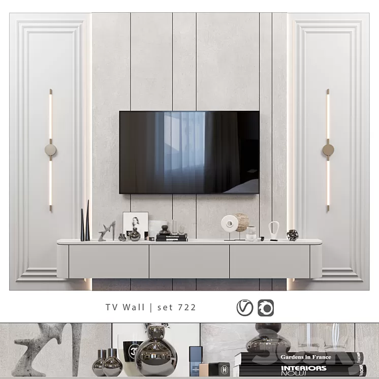 TV Wall | set 722 3D Model Free Download