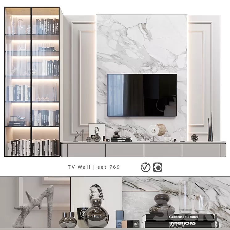 TV Wall | set 769 3D Model Free Download