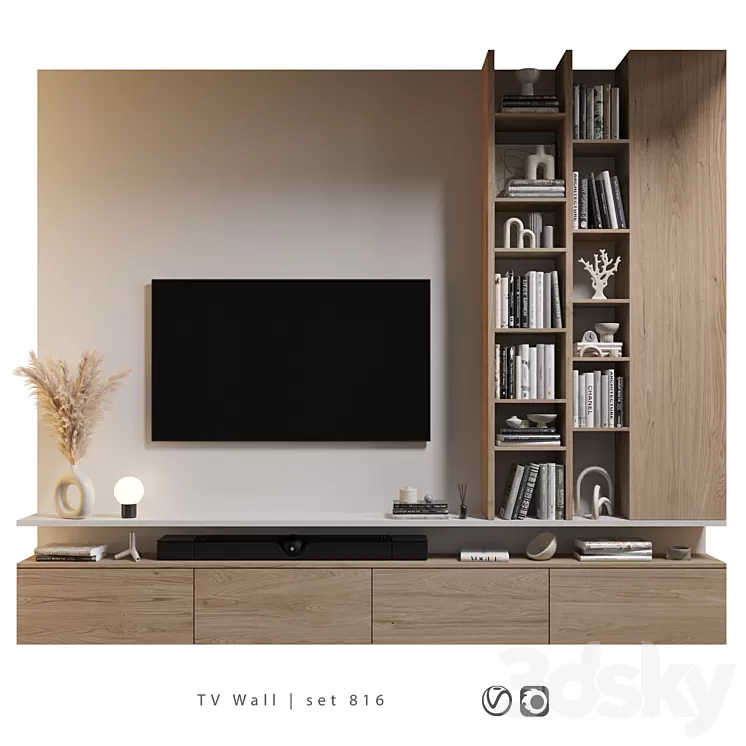 TV Wall | set 816 3D Model Free Download