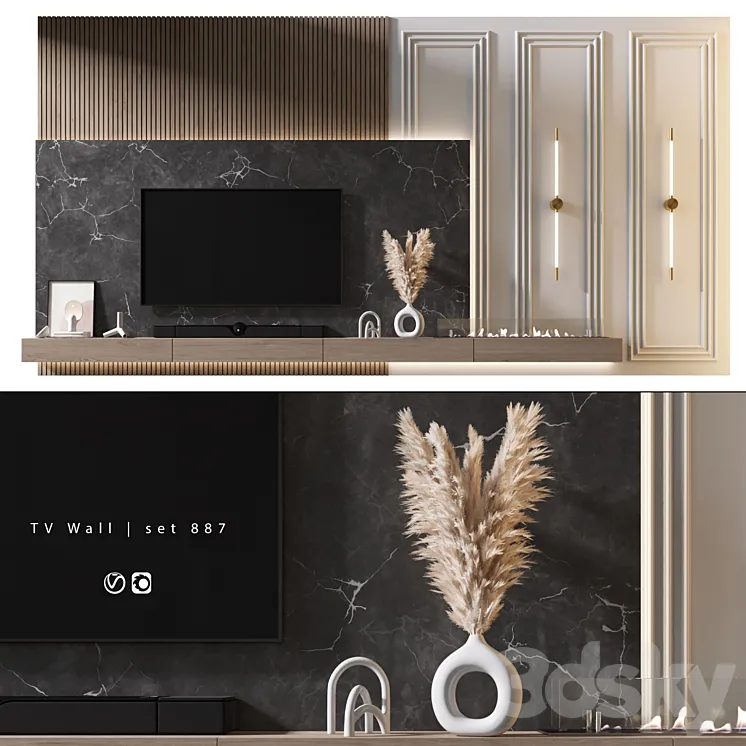 TV Wall | set 887 3D Model Free Download